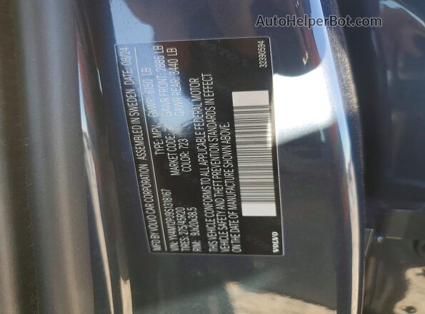 YV4M12PJ9S1318167 2025 VOLVO XC90 Blue VIN კოდის სტიკერის ხედი