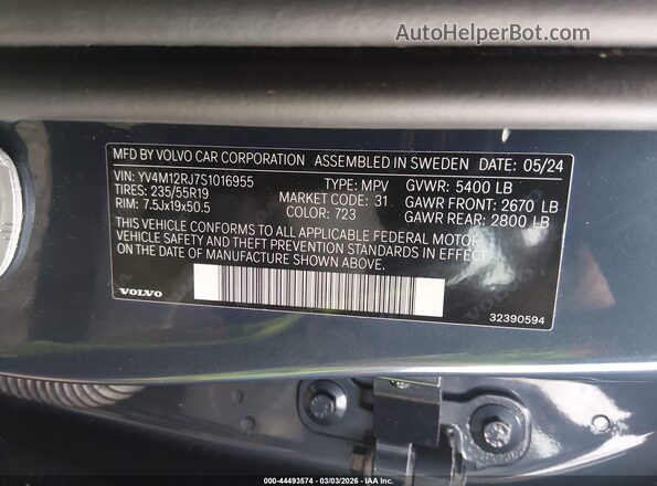 YV4M12RJ7S1016955 2025 VOLVO XC60 Blue Widok komory silnika