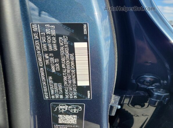 YV4M12RJXT1397184 2026 VOLVO XC60 Blue VIN կոդի պիտակի տեսք