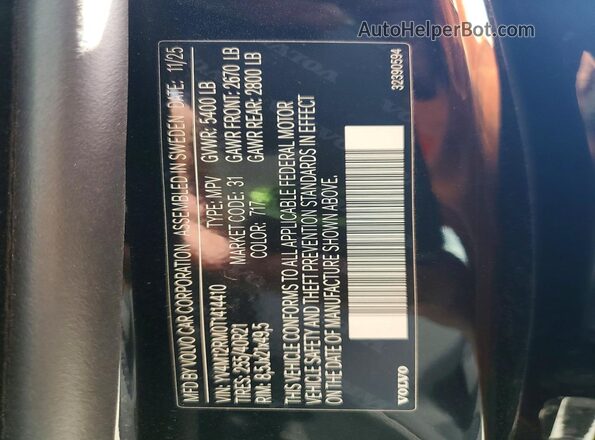 YV4M12RM0T1414410 2026 VOLVO XC60 Black VIN კოდის სტიკერის ხედი
