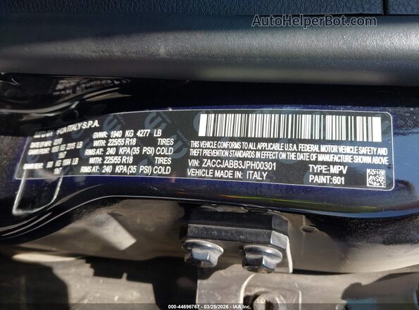ZACCJABB3JPH00301 2018 JEEP RENEGADE Черный Вид подкапотного пространства
