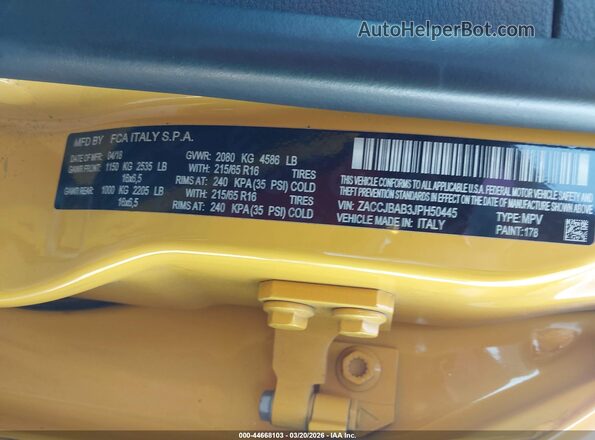 ZACCJBAB3JPH50445 2018 JEEP RENEGADE Желтый 