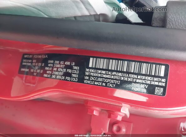 ZACCJBBT3GPD97012 2016 JEEP RENEGADE Красный Вид подкапотного пространства
