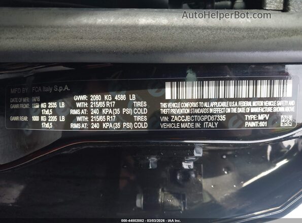 ZACCJBCT0GPD67335 2016 JEEP RENEGADE Black ძრავის განყოფილების ხედი