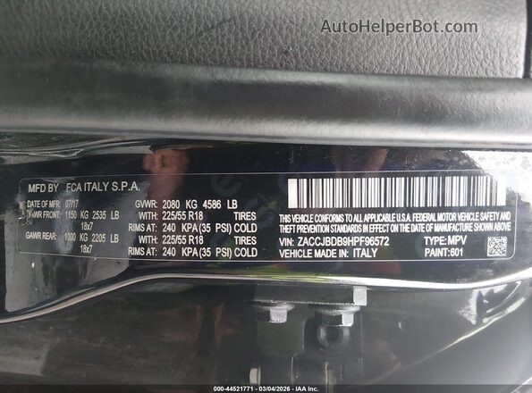 ZACCJBDB9HPF96572 2017 JEEP RENEGADE Black Vista del compartimento del motor