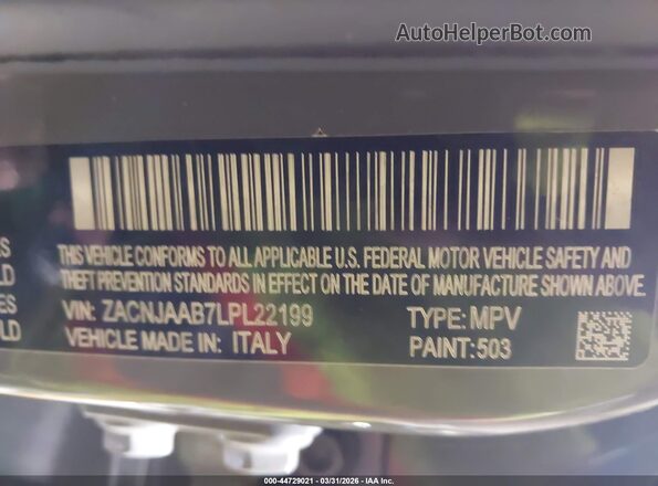ZACNJAAB7LPL22199 2020 JEEP RENEGADE Gray Շարժիչի բաժամունքի տեսք