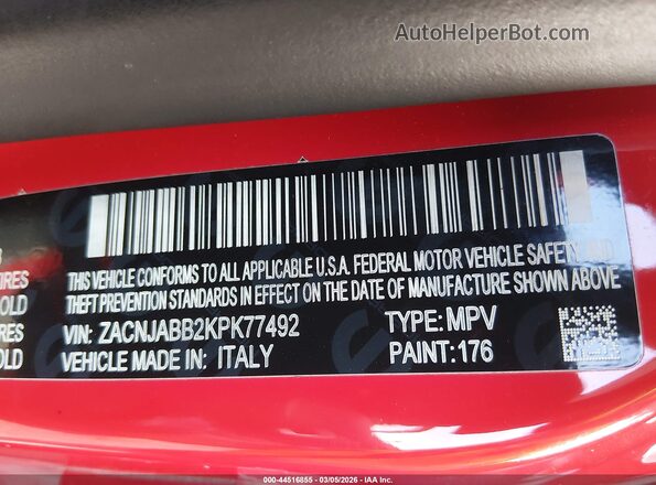ZACNJABB2KPK77492 2019 JEEP RENEGADE Red 