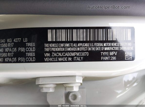 ZACNJCAB0MPM33870 2021 JEEP RENEGADE White Vista del compartimento del motor
