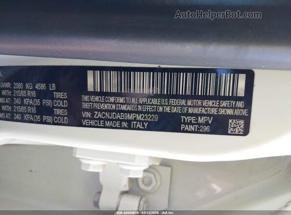 ZACNJDAB9MPM23229 2021 JEEP RENEGADE White Շարժիչի բաժամունքի տեսք