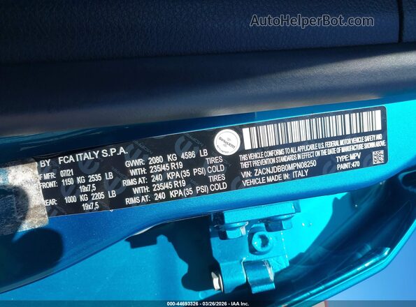 ZACNJDBB0MPN08250 2021 JEEP RENEGADE Teal Engine compartment view
