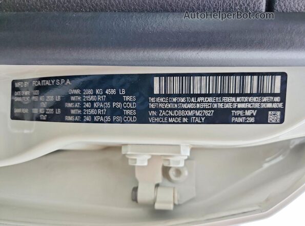ZACNJDBBXMPM27627 2021 JEEP RENEGADE White Панорамний вид салону 360°