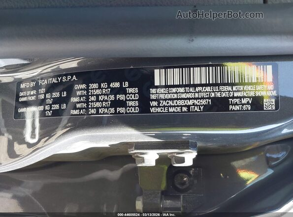 ZACNJDBBXMPN25671 2021 JEEP RENEGADE Gray Widok komory silnika