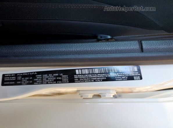 ZACNJDC14MPM50553 2021 JEEP RENEGADE White VIN კოდის სტიკერის ხედი