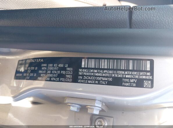 ZACNJDD1XMPM44190 2021 JEEP RENEGADE Silver Engine compartment view