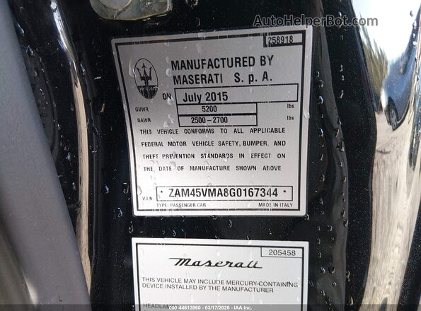 ZAM45VMA8G0167344 2016 MASERATI GRANTURISM Black Вид підкапотного простору