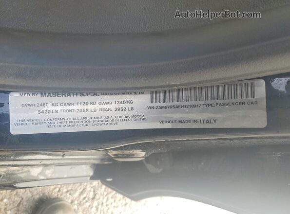 ZAM57RSA5H1218917 2017 MASERATI GHIBLI Black Շարժիչի բաժամունքի տեսք