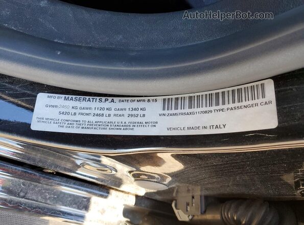 ZAM57RSAXG1170829 2016 MASERATI GHIBLI Black Vista del compartimento del motor