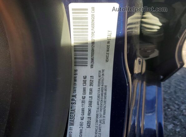 ZAM57RSS6H1218837 2017 MASERATI GHIBLI Blue Engine compartment view