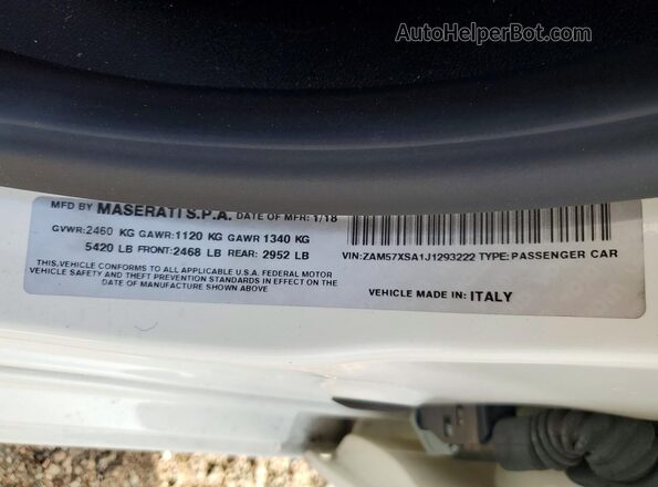 ZAM57XSA1J1293222 2018 MASERATI GHIBLI White Вид підкапотного простору