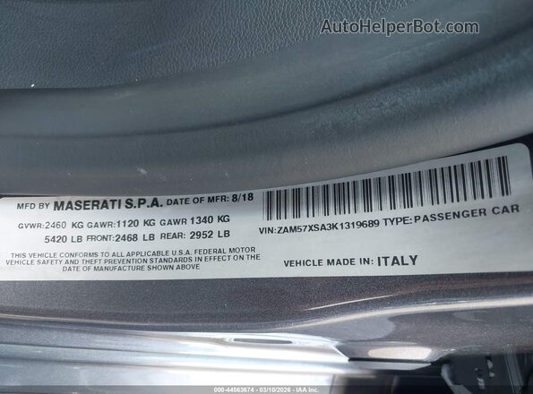 ZAM57XSA3K1319689 2019 MASERATI GHIBLI Gray Widok komory silnika