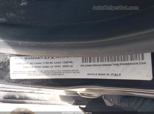ZAM57XSA5H1206058 2017 MASERATI GHIBLI Black Engine compartment view