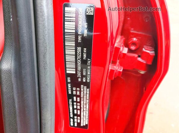 ZARFAMAN5K7622506 2019 ALFA ROMEO GIULIA Red Вид наклейки з VIN-кодом