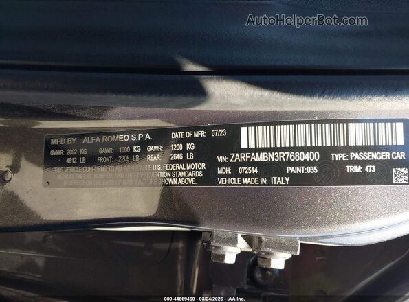 ZARFAMBN3R7680400 2024 ALFA ROMEO GIULIA Gray Widok komory silnika