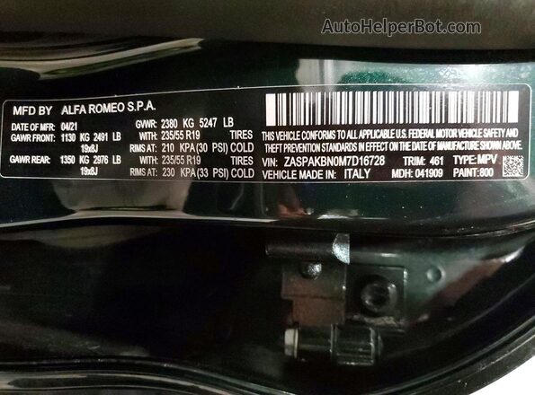 ZASPAKBN0M7D16728 2021 ALFA ROMEO STELVIO Green 