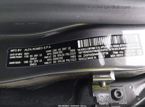 ZASPAKBN4M7D18739 2021 ALFA ROMEO STELVIO Серый Вид подкапотного пространства