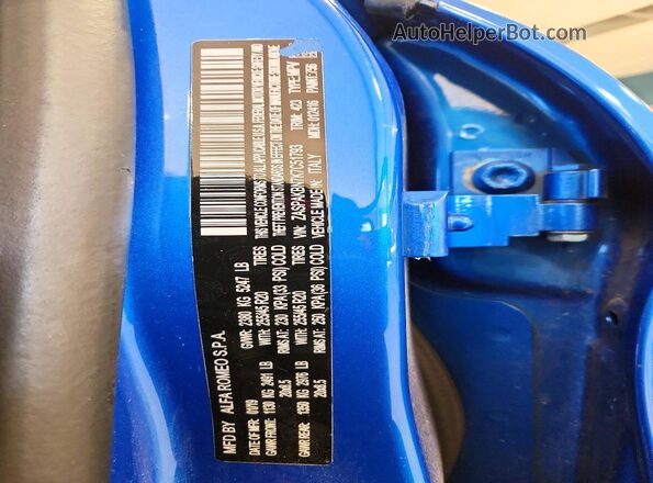 ZASPAKBN7K7C51793 2019 ALFA ROMEO STELVIO Blue Engine compartment view