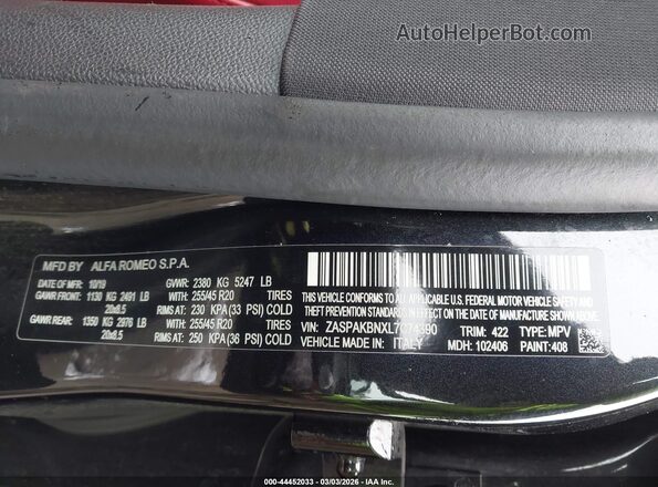 ZASPAKBNXL7C74390 2020 ALFA ROMEO STELVIO Black Вид підкапотного простору