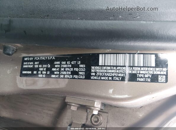 ZFBCFXAB2HP614641 2017 FIAT 500X Tan ძრავის განყოფილების ხედი