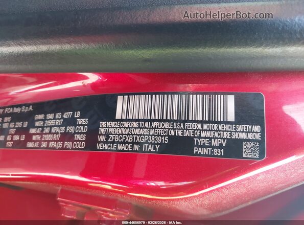 ZFBCFXBTXGP383915 2016 FIAT 500X Red Вид підкапотного простору