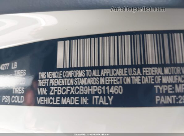 ZFBCFXCB9HP611460 2017 FIAT 500X White Вид підкапотного простору