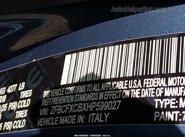 ZFBCFXCBXHP599027 2017 FIAT 500X Blue Շարժիչի բաժամունքի տեսք