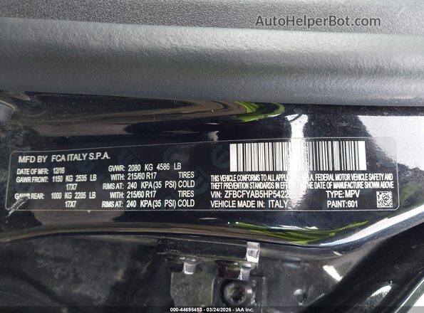 ZFBCFYAB5HP542288 2017 FIAT 500X Черный Вид подкапотного пространства