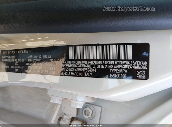 ZFBCFYAB6HP594044 2017 FIAT 500X Белый Вид подкапотного пространства