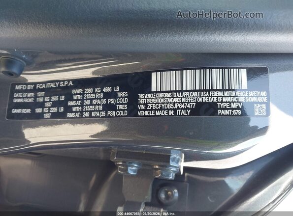 ZFBCFYDB5JP647477 2018 FIAT 500X Gray Engine compartment view