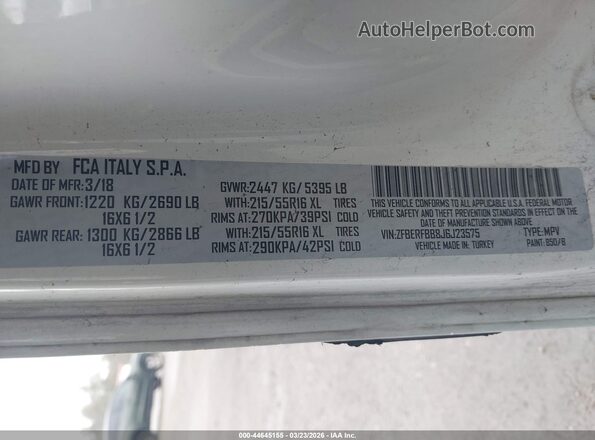 ZFBERFBB8J6J23575 2018 RAM PROMASTER CITY White Շարժիչի բաժամունքի տեսք