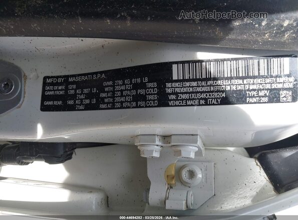 ZN661XUS4KX328204 2019 MASERATI LEVANTE White Вид підкапотного простору
