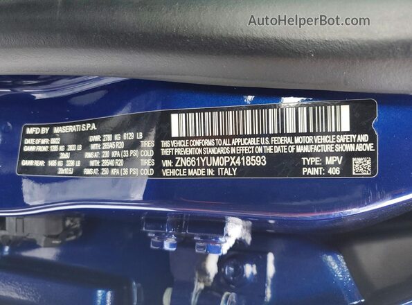 ZN661YUM0PX418593 2023 MASERATI LEVANTE Blue Вид наклейки з VIN-кодом