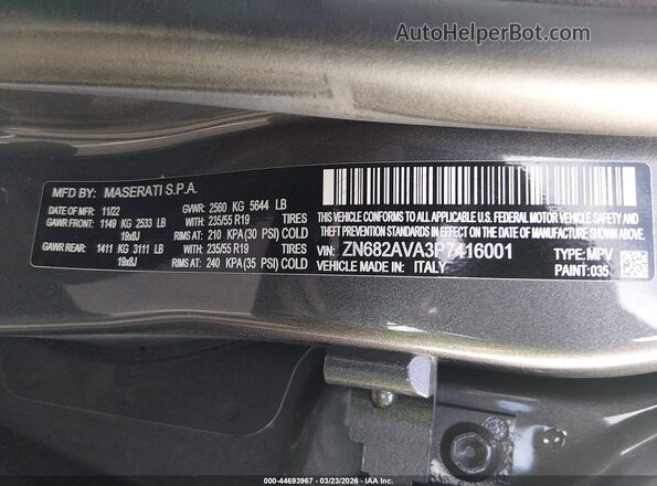 ZN682AVA3P7416001 2023 MASERATI GRECALE Серый Вид подкапотного пространства