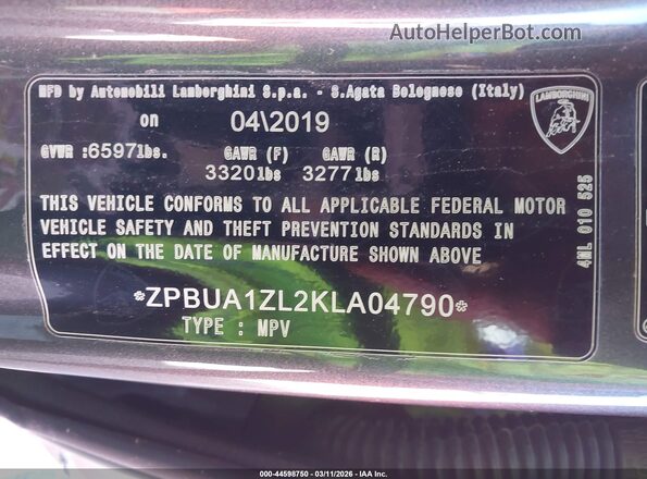 ZPBUA1ZL2KLA04790 2019 LAMBORGHINI URUS Silver Engine compartment view