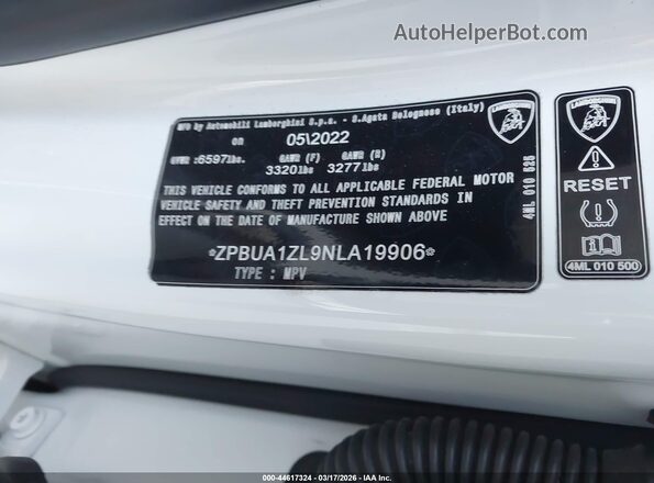 ZPBUA1ZL9NLA19906 2022 LAMBORGHINI URUS Белый Вид подкапотного пространства