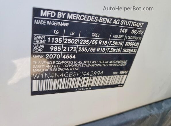 W1N4N4GB8PJ442894 2023 MERCEDES-BENZ GLA Белый 