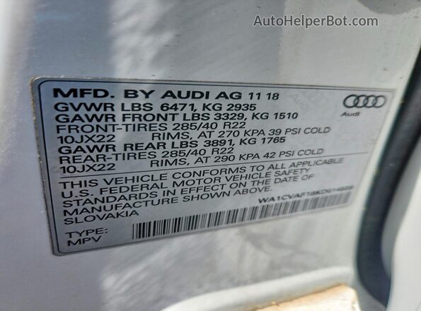 WA1CVAF18KD014559 2019 AUDI Q8 White სალონის 360-გრადუსიანი ხედი