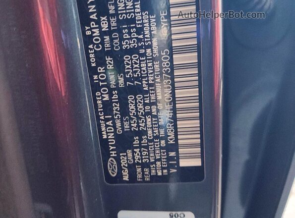 KM8R74HE0NU373805 2022 HYUNDAI PALISADE Gray Widok tylnych siedzeń