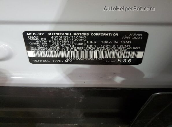 JA4ATWAA7RZ061595 2024 MITSUBISHI ECLIPSE White Vista interior de 360 grados