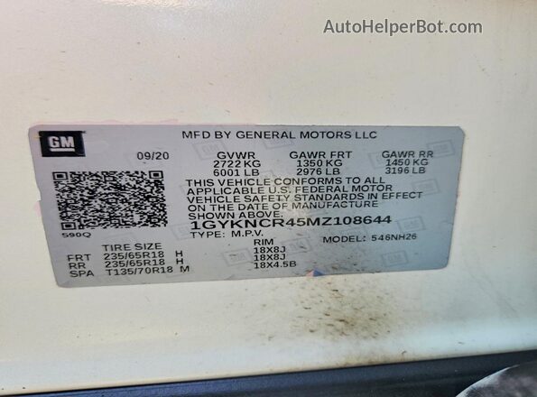 1GYKNCR45MZ108644 2021 CADILLAC XT5 White 