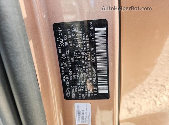 KM8J84A69LU007979 2020 HYUNDAI NEXO Gold VIN sticker view